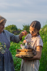 Woman with medicinal herbs. Selective focus.
