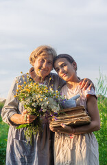 Woman with medicinal herbs. Selective focus.