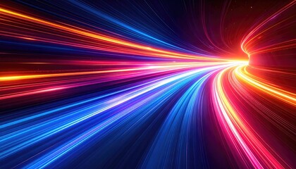 Digital tunnel of light streams, showcasing speed and vibrant colors in motion