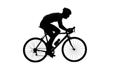 Obraz premium Silhouette of a cyclist wearing a helmet riding a bicycle with a water bottle cycling black background