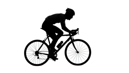 Silhouette of a cyclist wearing a helmet riding a bicycle with a water bottle cycling black background