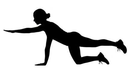Silhouette of a woman in a yoga pose on a black background exercise