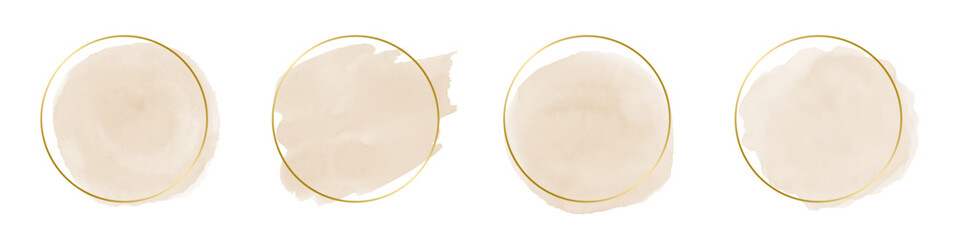 ベクターの水彩風にじみとゴールドフレームのセット