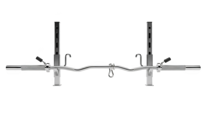 Silver E Z Curl Bar with Adjustable Posts and Black Grips on Black Background EZ curl bar barbell