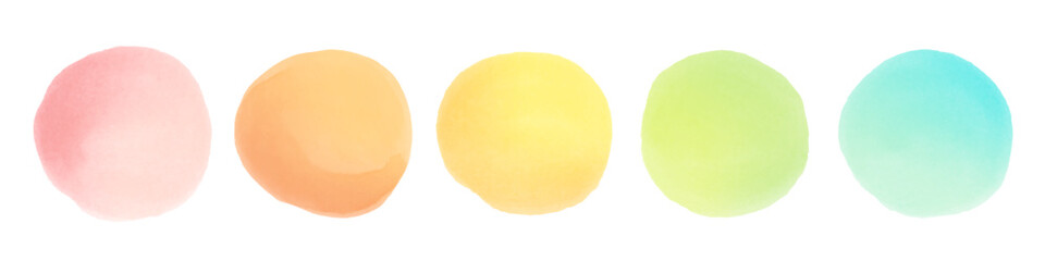 水彩風の円形のベクターフレームのセット。パステルカラー。