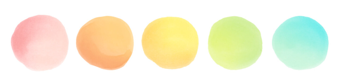 水彩風の円形のベクターフレームのセット。パステルカラー。