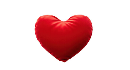 Fototapeta premium Single red satin heart-shaped pillow on black background fabric