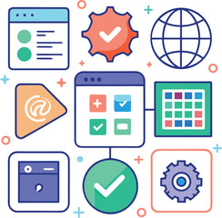 Teamwork and management line icons collection.