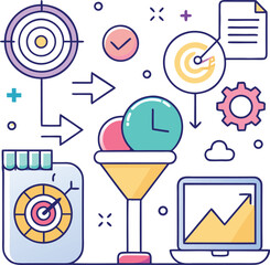 Teamwork and management line icons collection.