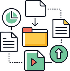 Teamwork and management line icons collection.