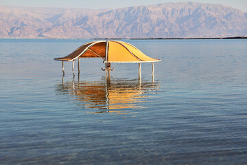  The beach arbor is half flooded by the risen sea water