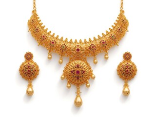 Elegant gold necklace and earring set