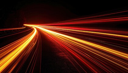 Long exposure captures streaking lights of vehicles speeding through a dark tunnel