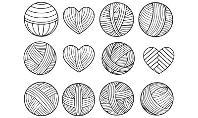 Knitting Icons Set &ndash; Yarn Balls, Needles, Crochet & Love for Handmade Craft Designs .