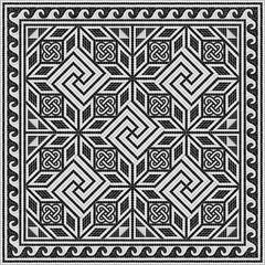 Ancient Roman mosaic tile geometric meander black and white pattern. Vector illustration