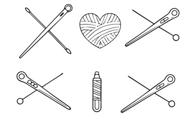 Knitting Icons Set &ndash; Yarn Balls, Needles, Crochet & Love for Handmade Craft Designs .