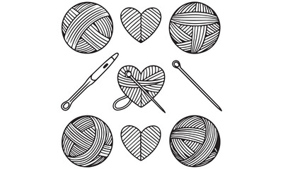 Knitting Icons Set &ndash; Yarn Balls, Needles, Crochet & Love for Handmade Craft Designs .