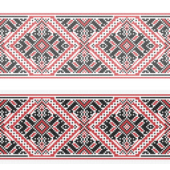 Embroidered cross stitch geometric seamless border pattern. Vector illustration