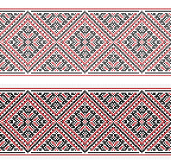 Embroidered cross stitch geometric seamless border pattern. Vector illustration