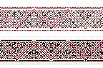 Embroidered cross stitch geometric seamless border pattern. Vector illustration