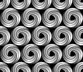 Silver geometric seamless pattern of circular spirals. Vector illustration