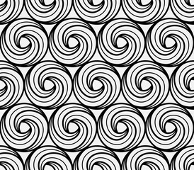 Geometric monochrome seamless pattern of circular spirals. Vector illustration
