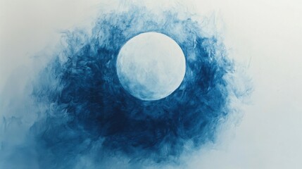 abstract blue watercolor splash in circular form, light color gradients and soft textured edges