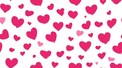 Pink heart pattern creating simple love background. Pink hand-drawn hearts forming a seamless pattern on a white background
