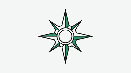 Obraz premium Green compass rose symbol on white background, navigation direction icon
