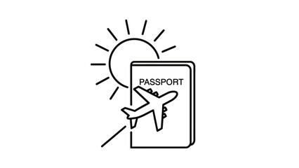 Travel Icon: Passport, Airplane, and Sun - Holiday and Vacation Concept