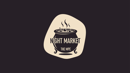 Night Market Cauldron Graphic Logo - Cooking Pot with Steam