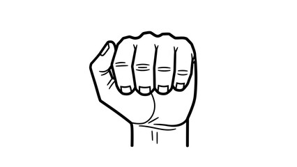 Fist Hand Gesture, Black and White Line Art, Symbol of Strength and Determination