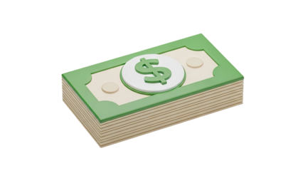 3D Stack of Dollars with Dollar Sign 3D Render on transparent background