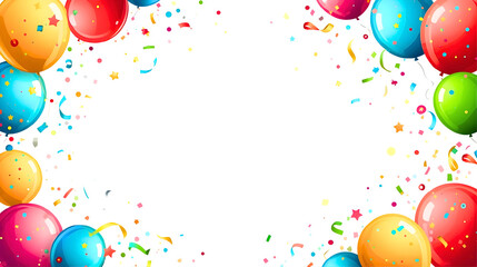 Colorful balloons in various shades of orange, red, blue, green, and yellow fram