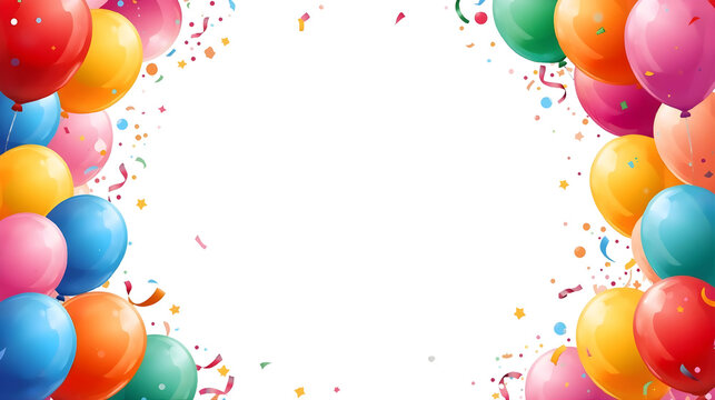 Colorful balloons frame a white space, creating a festive border