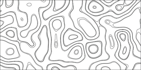 Simple black and white abstract topographic map contour lines pattern with bold, clean lines on a white background, providing a minimalist and versatile graphic element for design © Brainless