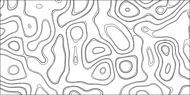 Simple black and white abstract topographic map contour lines pattern with bold, clean lines on a white background, providing a minimalist and versatile graphic element for design