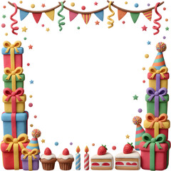 happy birthday card with cake ,gift box Frame