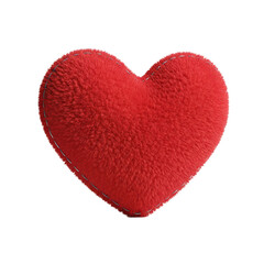Fototapeta premium Cute red fluffy plush heart with stitches, soft fabric love symbol, isolated on transparent background