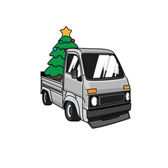Cute Chibi art of vehicle, cute pick up that will bring the Christmas tree to your house