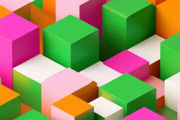 vibrant isometric cubes cascading in rainbow spectrum create playful abstract mosaic ideal for digital wallpaper or promotional banner background