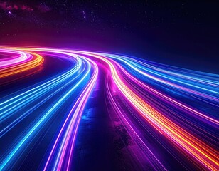 Illuminated trails of colorful light streaks, possibly representing movement, speed, and energy