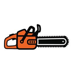 Orange chainsaw with black handle and blade on white background