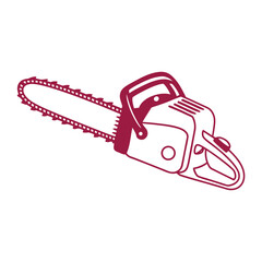 Red outline of a chainsaw with sharp teeth and handle