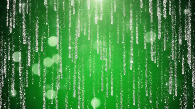 Vertical glitter rain pouring down like metallic sparkles, green screen background 4k video