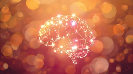 A luminous, interconnected brain silhouette formed by bright nodes and lines, set against a warm bokeh backdrop. Symbolizes AI, neural networks, innovation, and futuristic technology.


