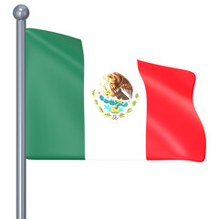 The Mexico flag on a simple gray stand pole 3D Icon Illustration. Low Poly Style.