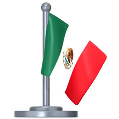 The Mexico flag on a shiny metal stand 3D Icon Illustration. Low Poly Style.
