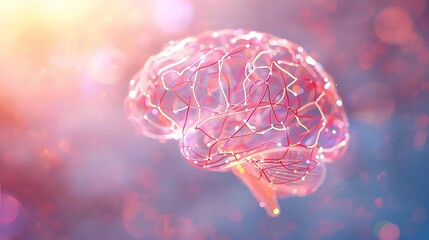 A vivid, abstract visualization of a brain formed by glowing pink and white wires, symbolizing neural networks, thinking, and digital science.