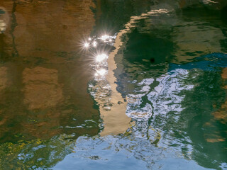 Beautiful light effects on the surface of the lagoon in Venice. Venice, the city of water in Italy.